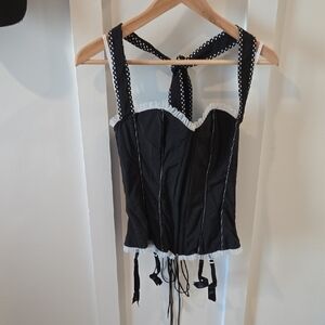 Frederick's of Hollywood Black Corset with Polka Dot Accents C